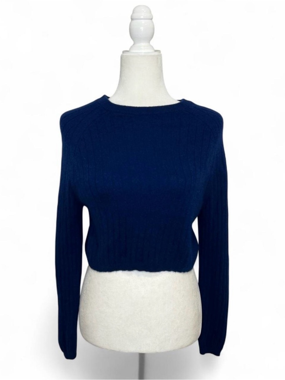 No Name Navy blue ribbed 100% Cashmere cropped sweater